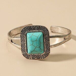 Simple Geometric Square Turquoise Open-Ended Bracelet